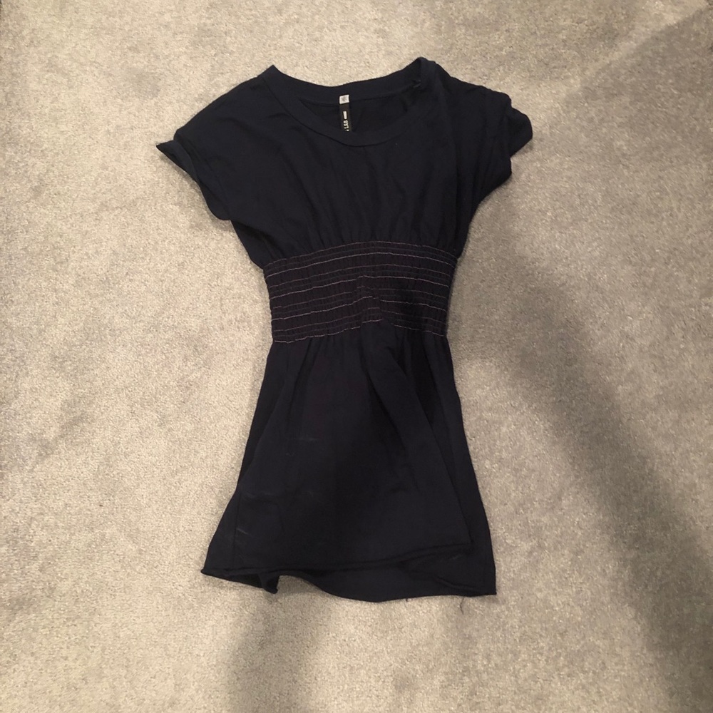 Navy blue cinched waist T-shirt dress
